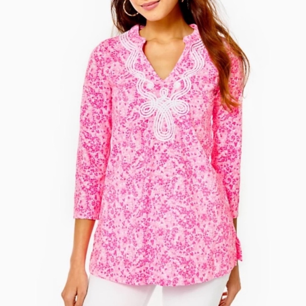 LILLY PULITZER Kaia Knit Tunic Top Pink Resortwear Cotton Girly Travel Preppy‎ L